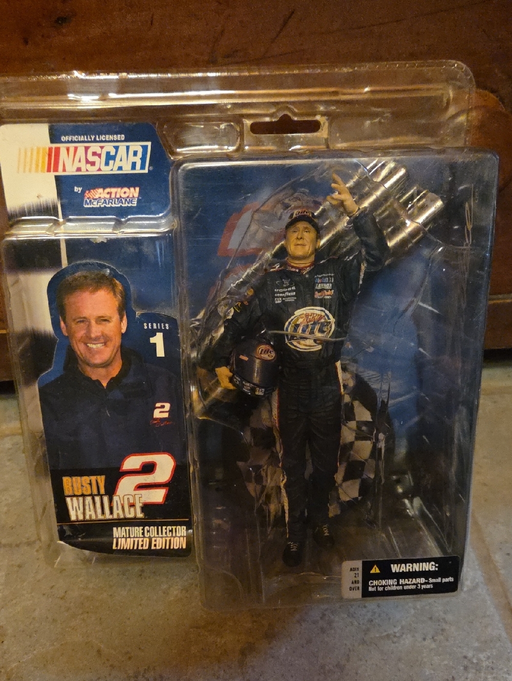 Nascar Rusty Wallace Action Figure with Blue and Black Racing Suit